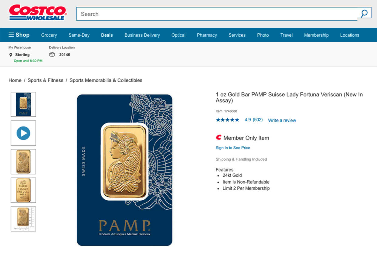 Costco 1 oz Gold Bar PAMP Suisse Lady Fortuna Veriscan  (costco.com)