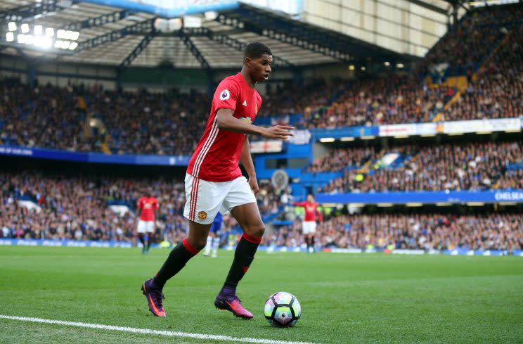 Marcus Rashford of Manchester United during a match between Chelsea and Manchester United at Stamford Bridge on 23rd October 2016.