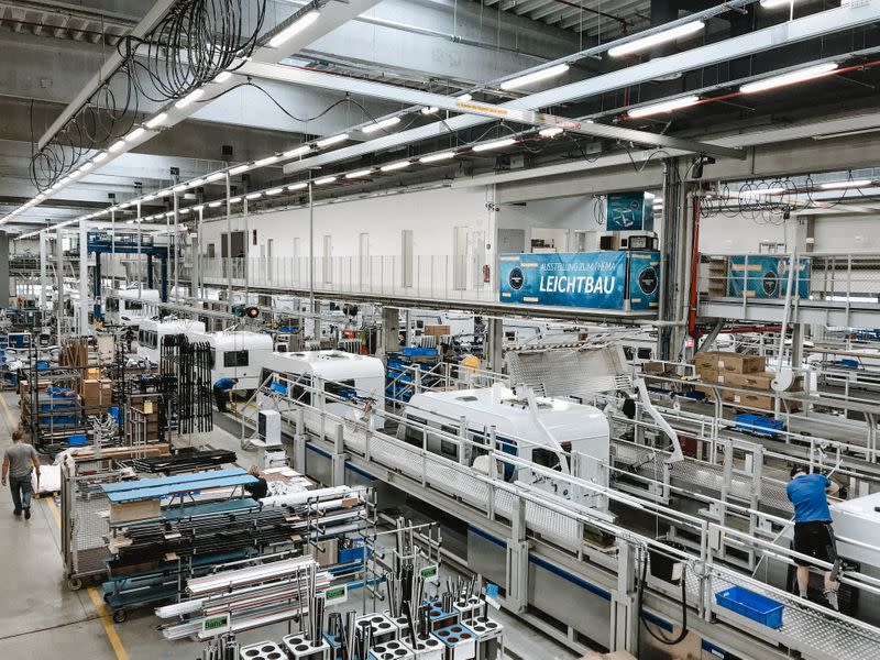 A handout picture shows a production line of German caravan maker Knaus Tabbert in Jandelsbrunn