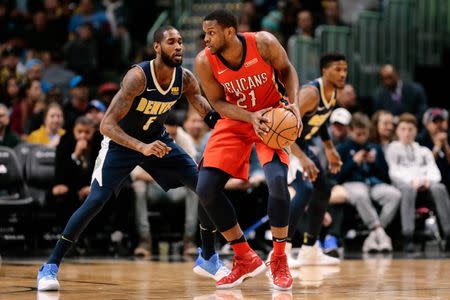 Dec 15, 2017; Denver, CO, USA; Denver Nuggets guard Will Barton (5) guards New Orleans Pelicans forward Darius Miller (21) in the first quarter at the Pepsi Center. Mandatory Credit: Isaiah J. Downing-USA TODAY Sports