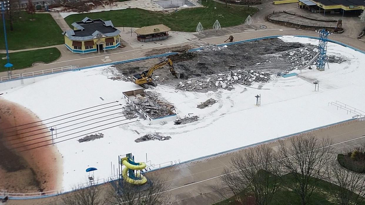 Demolition continues at the former Coney Island Sunlite Pool on Friday.