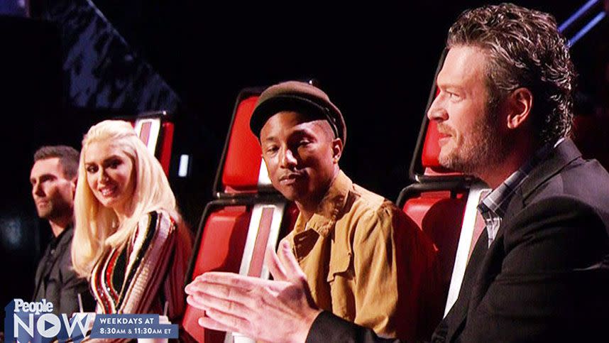 April 2014: Gwen Stefani and Blake Shelton meet while taping 'The Voice'