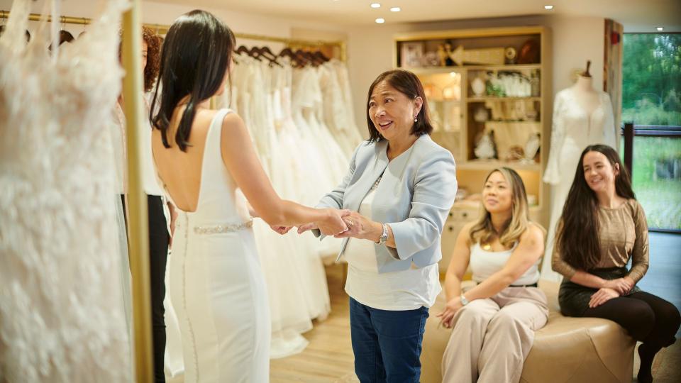 mother and daughter wedding dress shopping