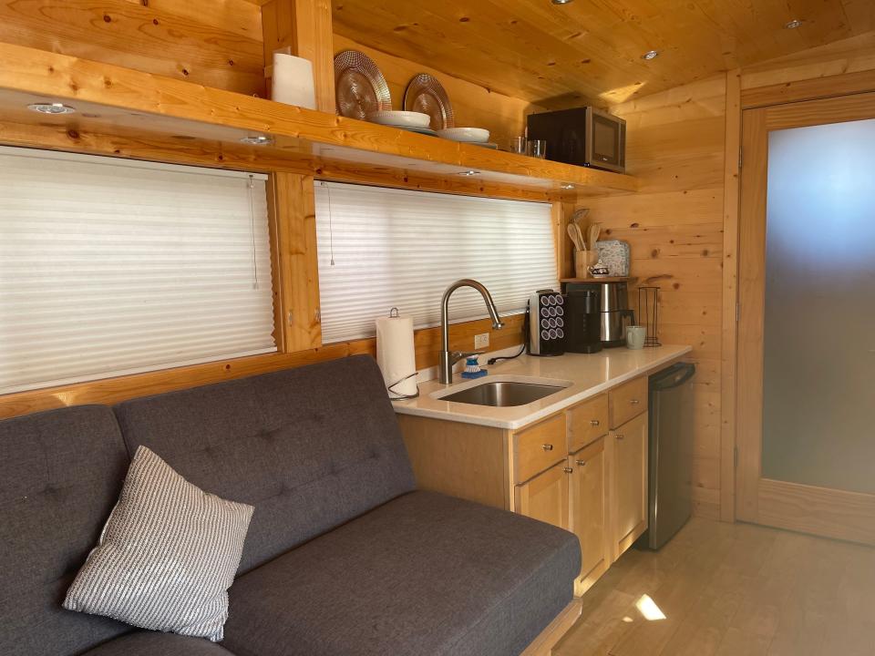 open living room and kitchen in a tiny house airbnb near disneyland