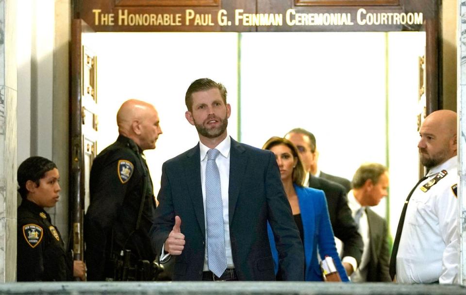 Eric Trump, son of former US President Donald Trump, leaves court during a break (AFP via Getty Images)