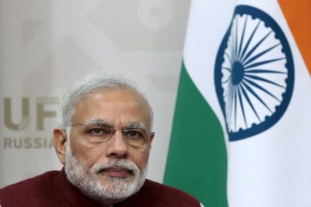 Prime Minister Narendra Modi attends a meeting at the BRICS and the Shanghai Cooperation Organization (SCO) summits in Ufa, Russia, July 8, 2015. REUTERS/Ivan Sekretarev/Pool