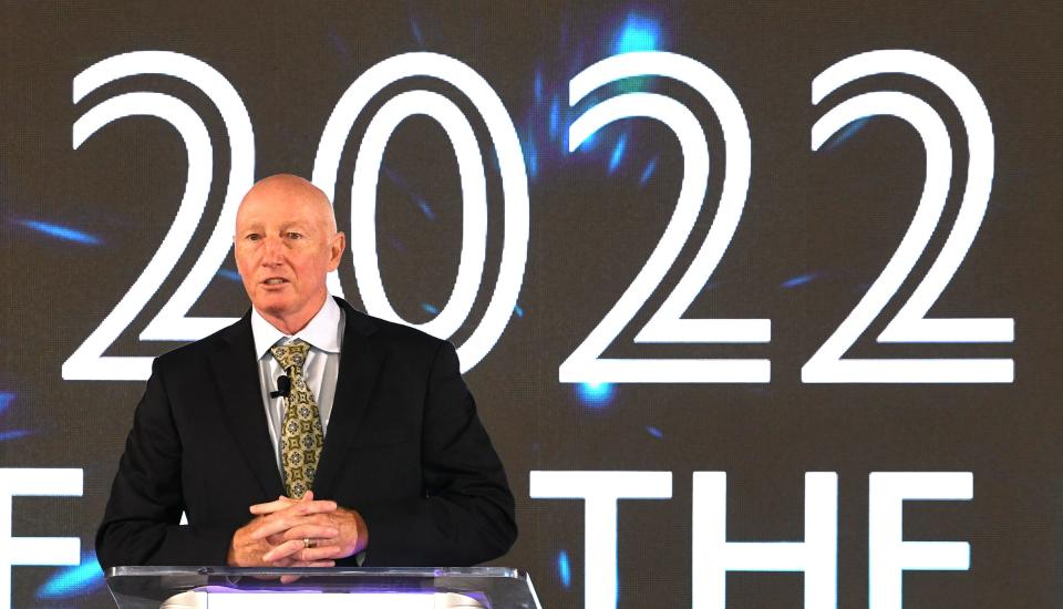 Canaveral Port Authority Vice Chair Kevin Markey makes introductory remarks at the 2022 State of the Port on Wednesday.