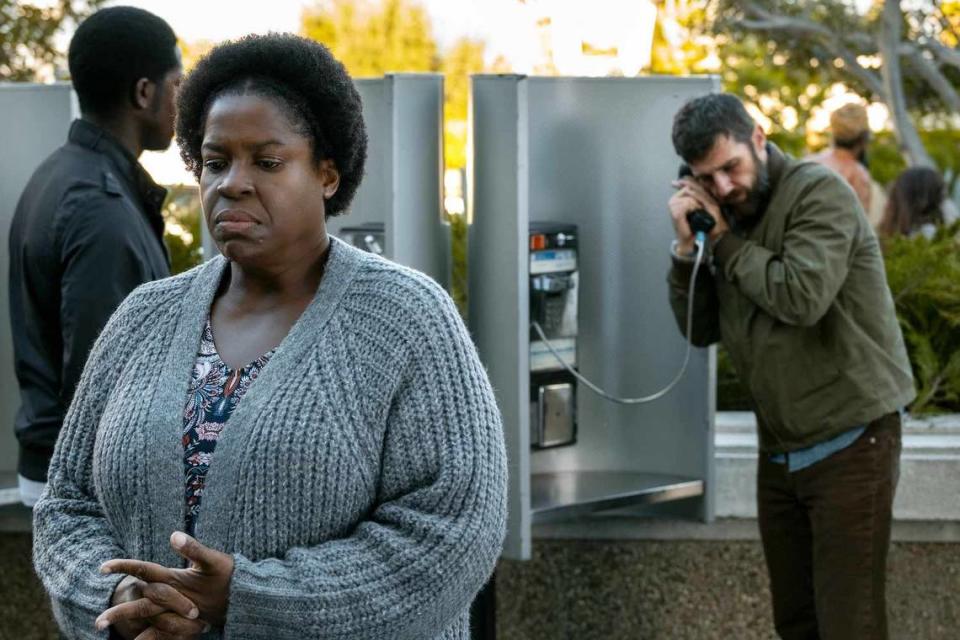 A scene from “Snowfall” season six, episode nine which aired Wednesday, April 12th. Pictured are Michael Hyatt as Cissy Saint and Carter Hudson, right, as Teddy McDonald.