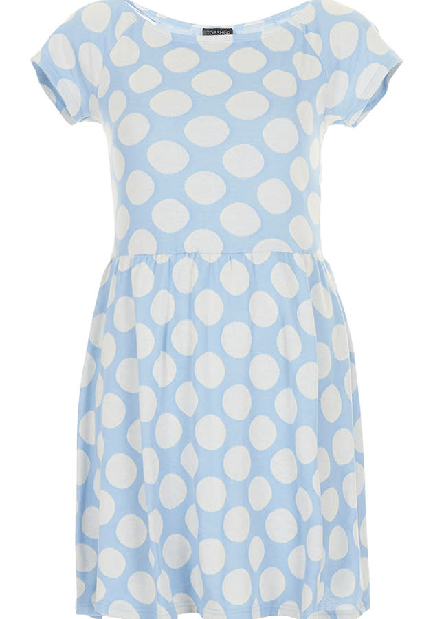 blue and white spot shift dress topshop