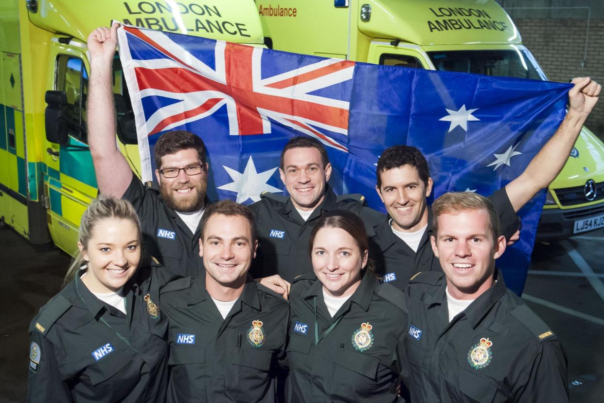 Paramedics from Down Under posing for Australia Day: LAS/Tim Saunders