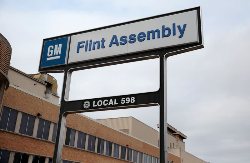 FILE PHOTO: The sign for General Motors Flint Assembly Plant is seen in Flint