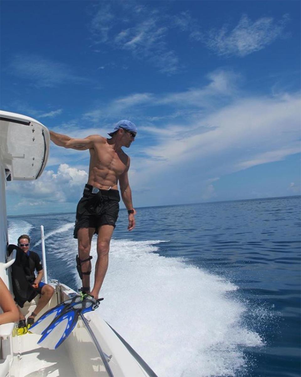 While Tim is looking for fish, we're looking at his abs. 