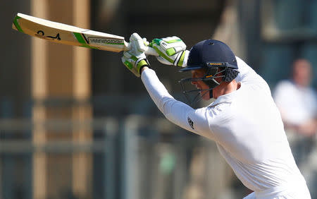 Cricket - India v England - Fourth Test cricket match - Wankhede Stadium, Mumbai, India - 8/12/16. England's Keaton Jennings plays a shot. REUTERS/Danish Siddiqui