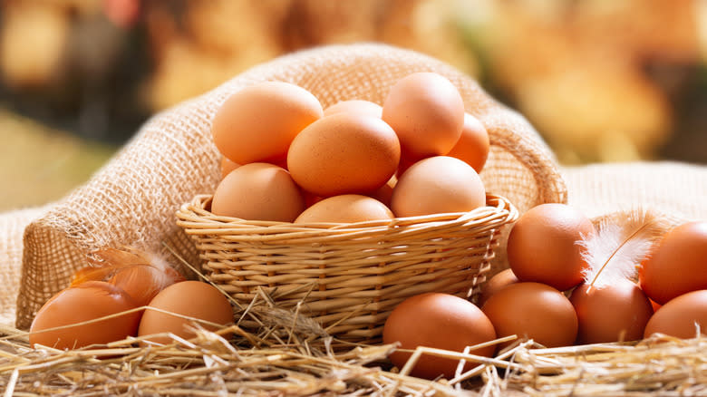 Brown eggs in basket