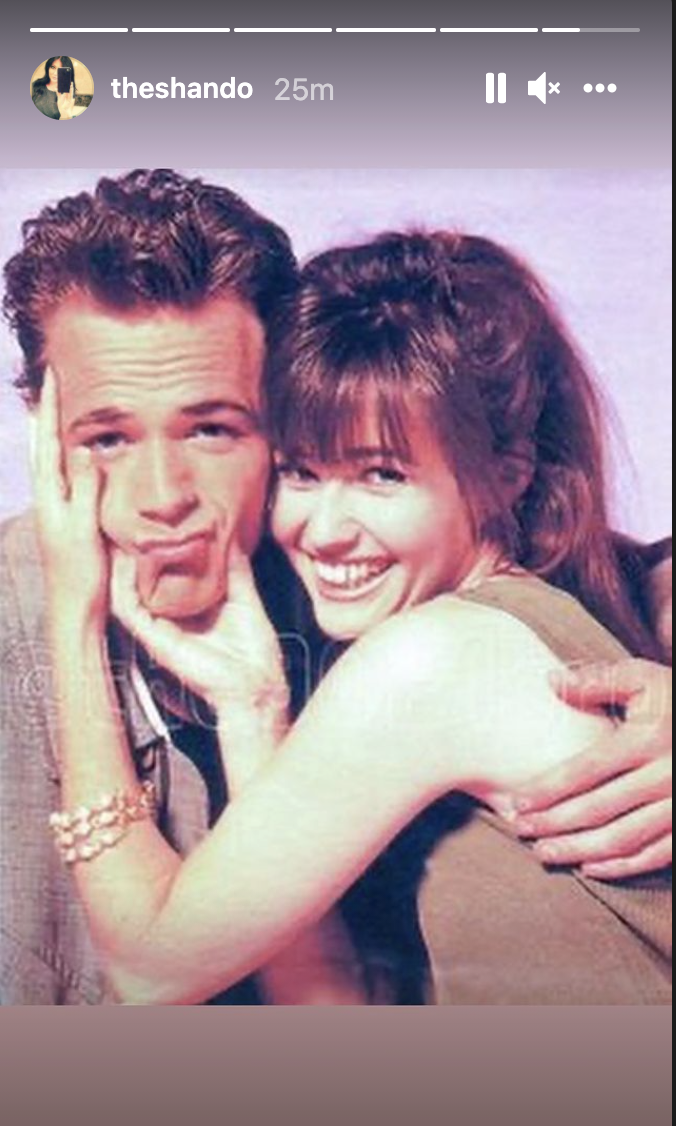 Luke Perry and Shannen Doherty together in the early '90s. (Photo: Instagram)