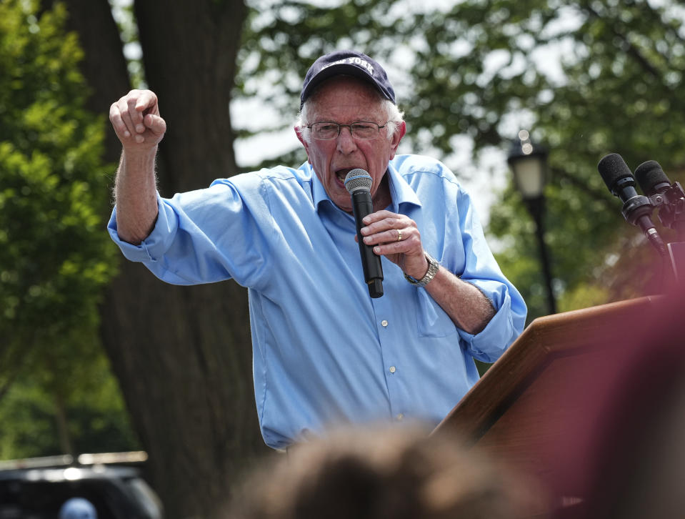 Photo by: Siegfried Nacion/STAR MAX/IPx 2024 6/22/24 U.S. Sen. Bernie Sanders (I-VT) speaks during a rally for Rep. Jamaal Bowman (D-NY) at St. Mary's Park on June 22, 2024.