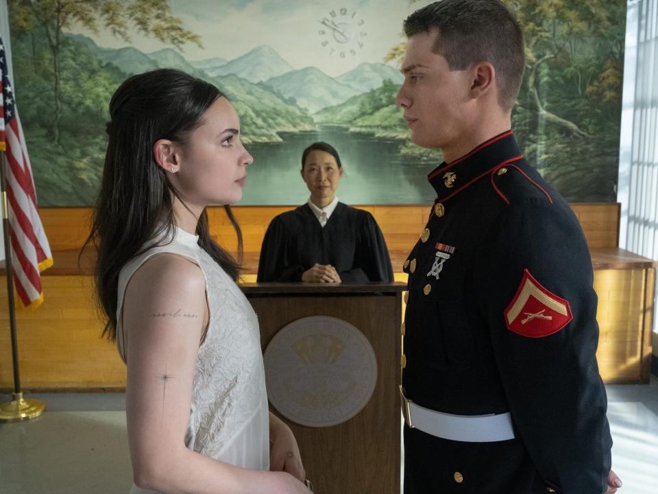 cassie and luke getting married at city hall in purple hearts on netflix