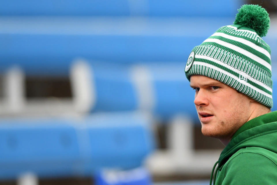 Sam Darnold (14) looks on prior to the game against the Buffalo Bills at New Era Field. Mandatory Credit: Rich Barnes-USA TODAY Sports