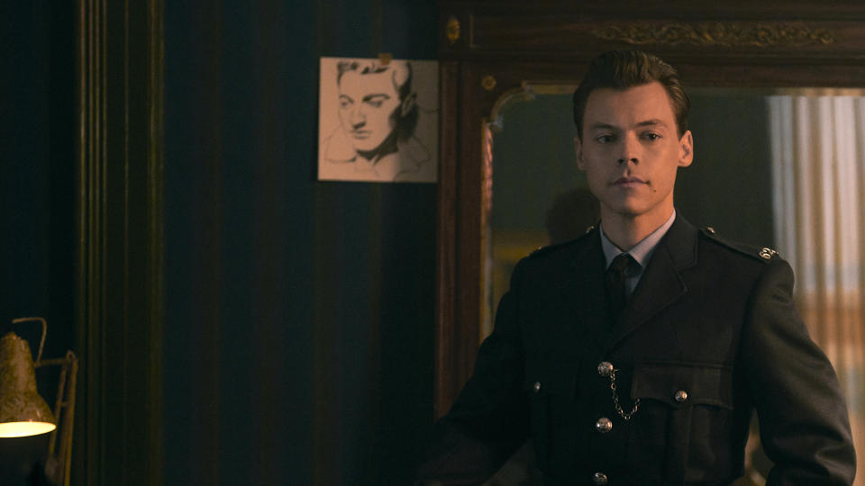 This image released by Amazon shows Harry Styles in a scene from "My Policeman." (Amazon via AP)