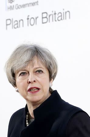 Britain's Prime Minister Theresa May gives speech at the Department for International Development's office in East Kilbride, Scotland March 27, 2017. REUTERS/Jane Barlow/Pool