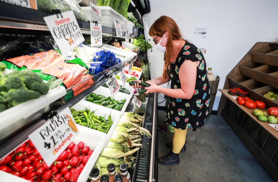 The Bodega inside the Logan Street Market has fresh vegetables, fruits and as well as some staples and local products as a convenience for Shelby Park residents. There's a unique selection of quick-prep foods as well. Oct. 9, 2020