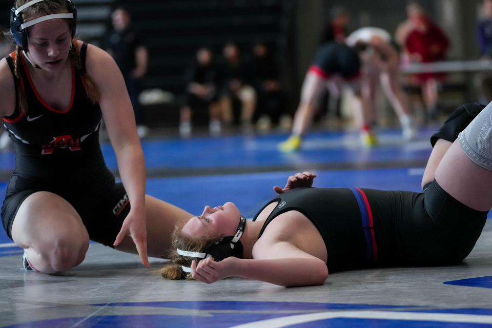 Allison Metschke, seen her competing at the Northwest Girls Invite in Waukee Jan. 14, was one of five Ames girls to qualify for the girls state wrestling meet after placing third at 170 pounds during the Region 4 meet Friday at the Iowa Events Center in Des Monies.