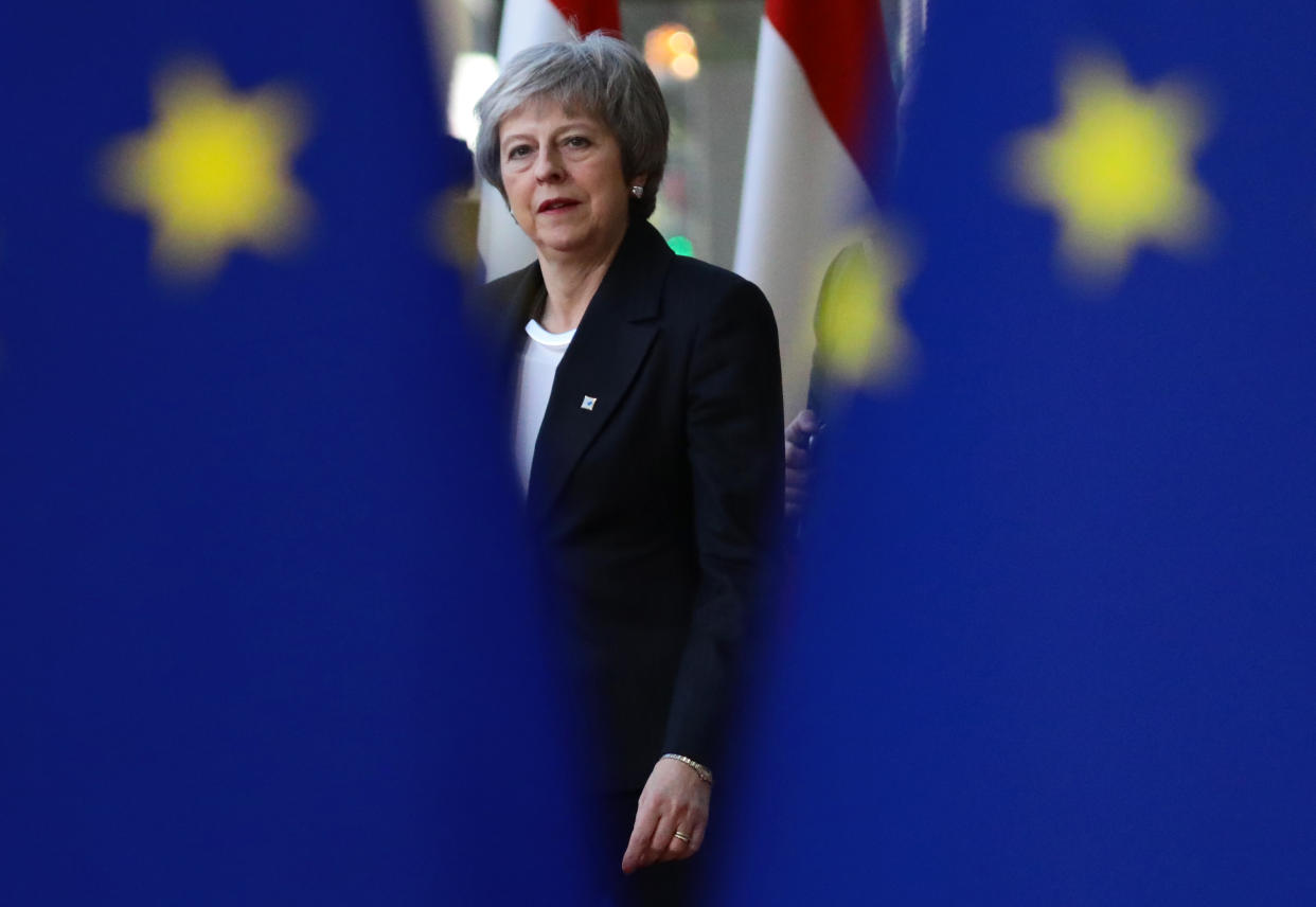 Prime minister Theresa May arriving at the European Council summit in Brussels on Thursday (Getty)