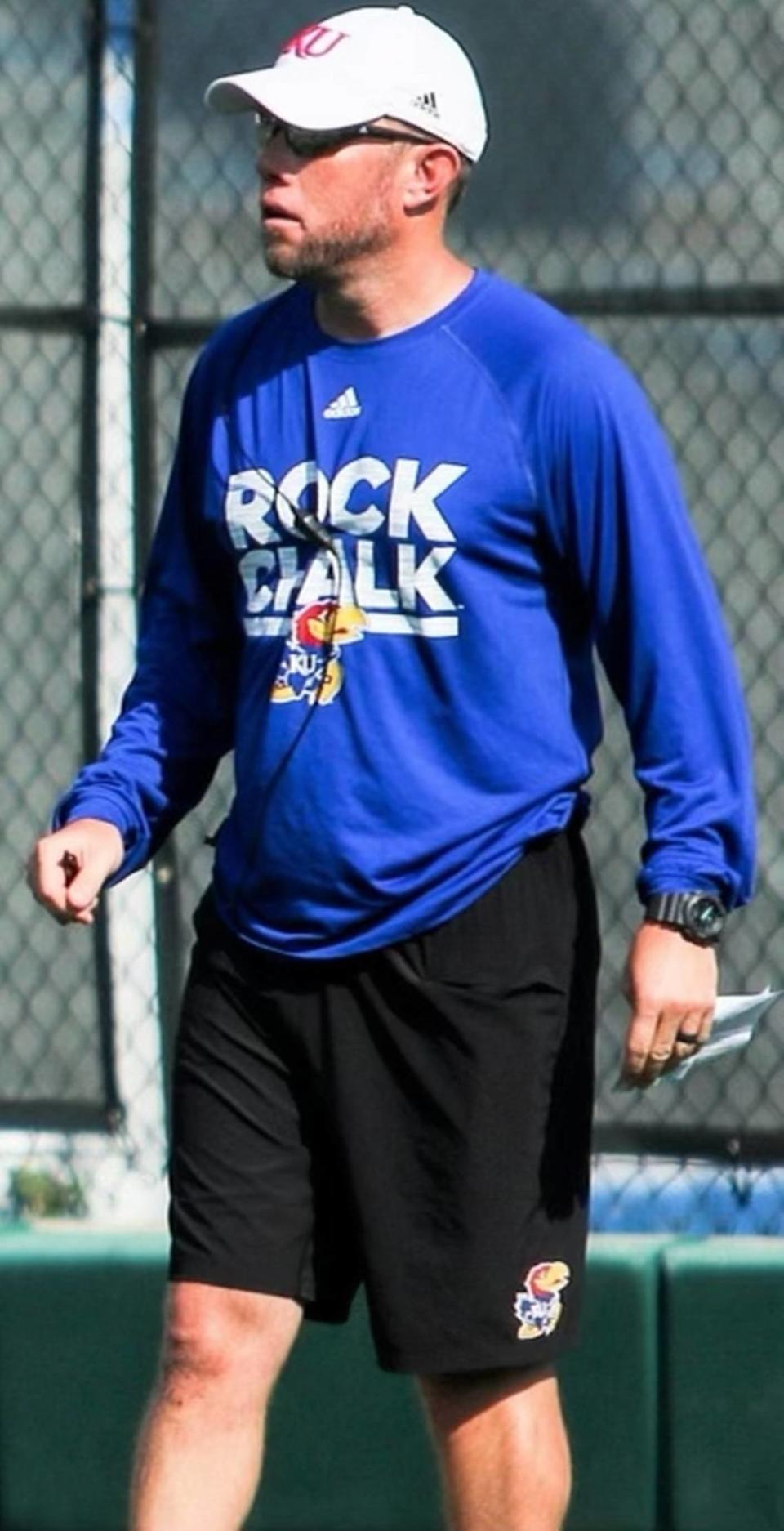 Jeff Love is shown during his tenure on the Kansas football staff. He was with the Jayhawks from 2016-18 and before that from 2008-10.