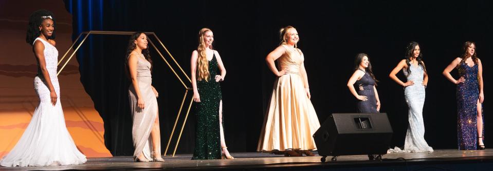 Adrianna Rich, center, a 20-year-old junior Biological Sciences major with a Health Administration minor from Groesbeck, was crowned Miss Wayland 2024 Saturday night.