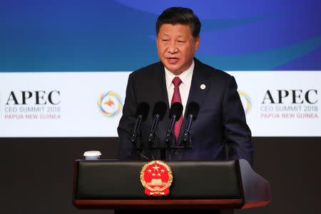 President of China Xi Jinping speaks during the APEC CEO Summit 2018 at Port Moresby, Papua New Guinea, 17 November 2018. Fazry Ismail/Pool via REUTERS