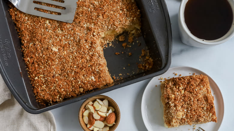 gluten-free almond coffee cake on a table