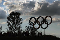 LONDON, ENGLAND - JULY 28: Members of the public have their pictures taken in front of the Olympic Rings in the Olympic Park on day one of the London 2012 Olympic Games on July 28, 2012 in London, England. (Photo by Jeff J Mitchell/Getty Images)