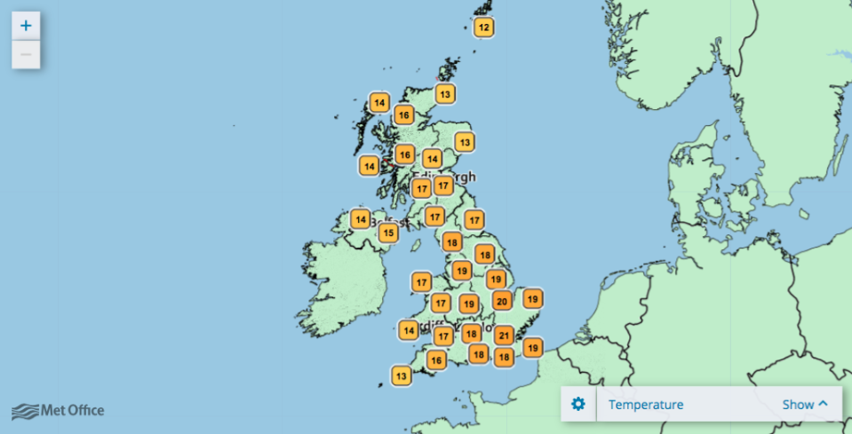 <em>The Met Office predicts temperatures of at least 21C – with highs of 25C also predicted this week (Met Office)</em>