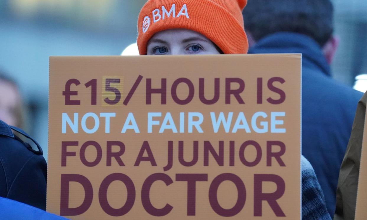 <span>Junior doctors are staging an 11th strike in pursuit of a 35% pay rise.</span><span>Photograph: Jonathan Brady/PA</span>