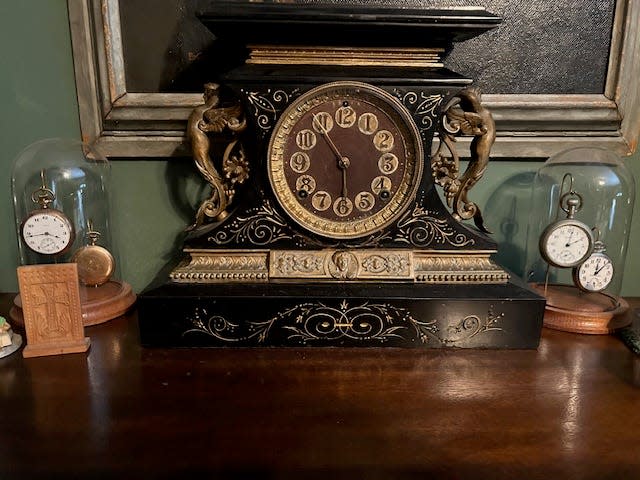 An ornate Ansonia mantel clock from the 1880s.