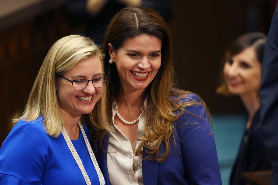 Phoenix mayor Kate Gallego, left, and Tucson mayor Regina Romero, right. 