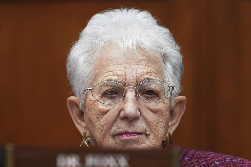 Rep. Virginia Foxx, R-N.C., listens during a House Oversight Committee hearing, Wednesday, Dec. 14, 2022, on Capitol Hill in Washington. (AP Photo/Mariam Zuhaib)