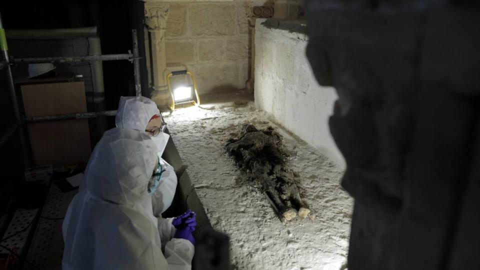 Some of the 600-year-old remains found in a sarcophagus at the monastery.
