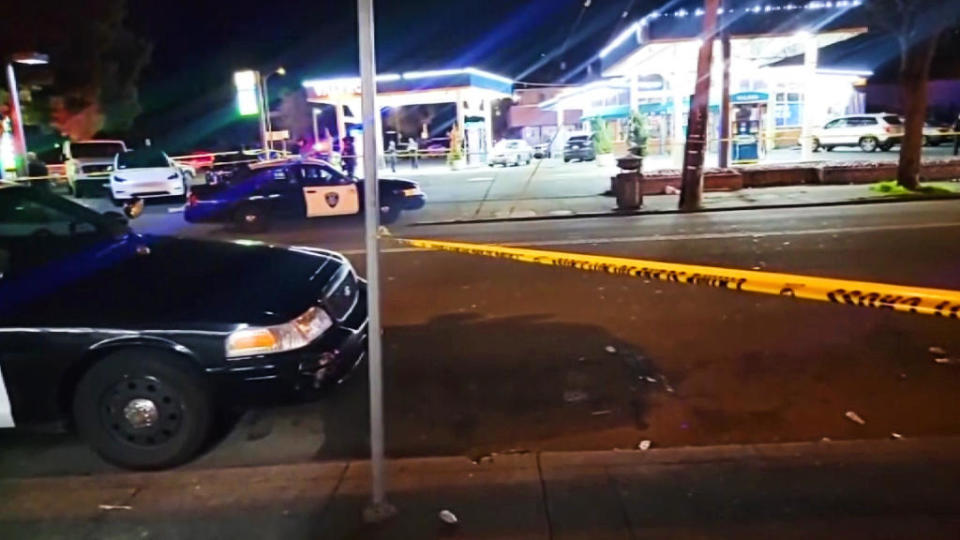The scene of a mass shooting in Oakland, Calif. on evening of Jan. 23, 2023. / Credit: Citizen App / CBS Bay Area