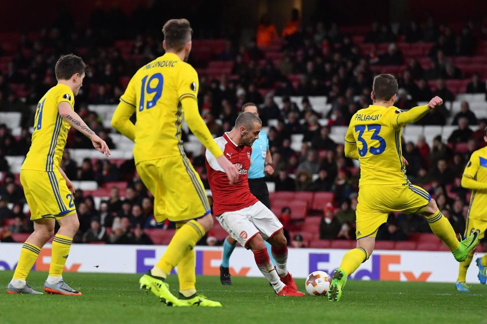 Jack Wilshere scores with a powerful finish: Getty