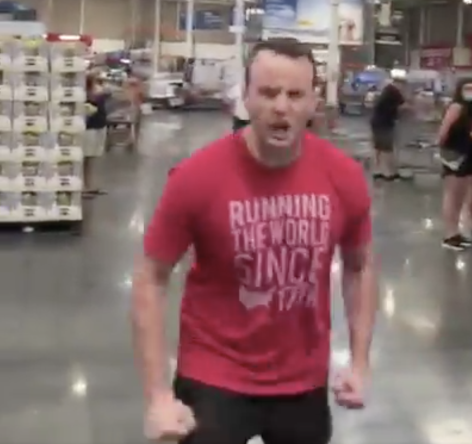 Daniel Maples inside a Florida Costco while he is angry about being told to wear a face mask.