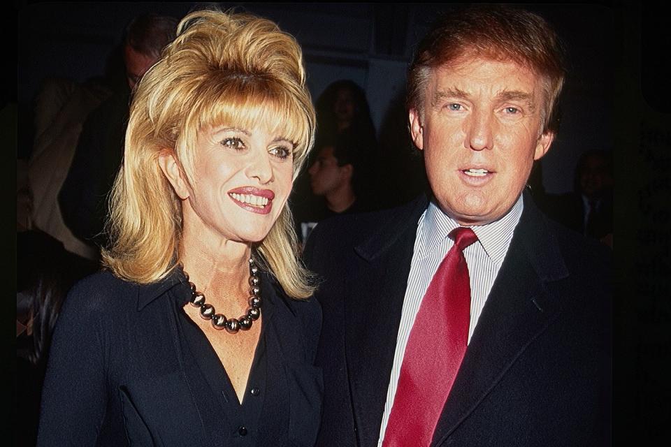 Ivana (nee Zelnickova) and Donald Trump pose together at a Betsey Johnson fashion show in Bryant Park, New York, New York, 1997. (Photo by Rose Hartman/Getty Images)