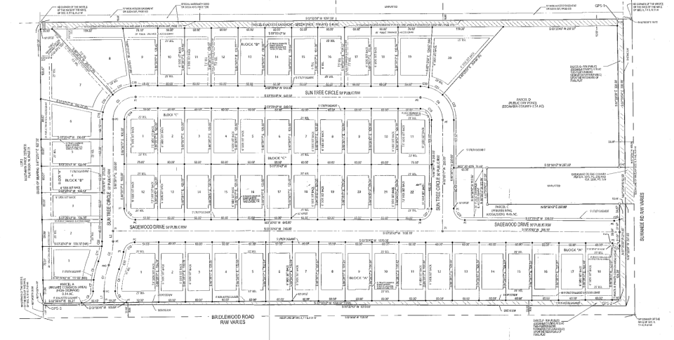 Site plan for 60-lot residential development named Sagewood Subdivision in Beulah, approved by Escambia County's Development Review Committee on Dec. 13, 2023.