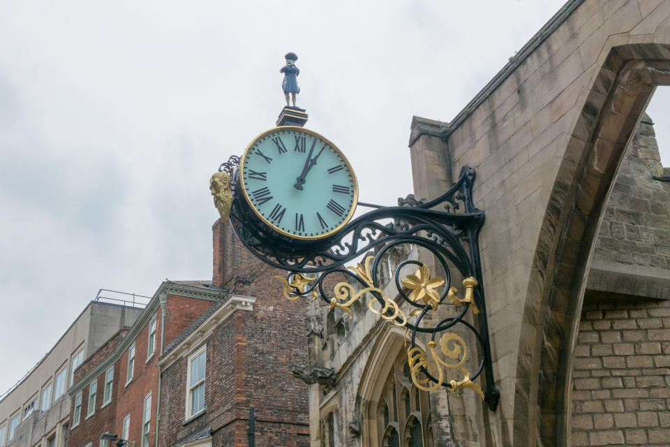 Ornamental clock in Coney Street, York, Yorkshire, UK