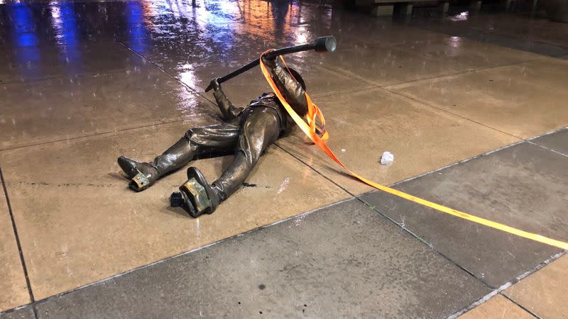 One of the two Confederate statues toppled in Raleigh, North Carolina