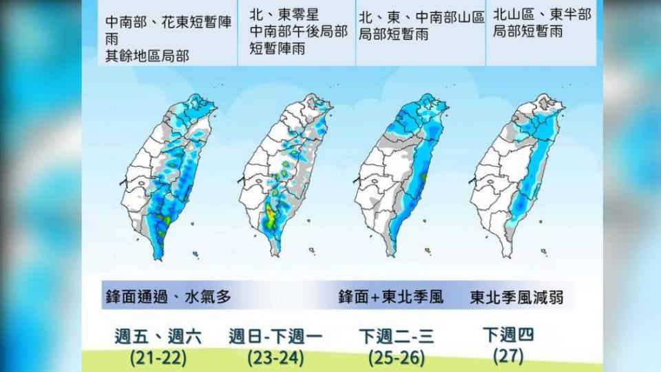 下週又有鋒面挾雨+降溫。（圖／中央氣象局）