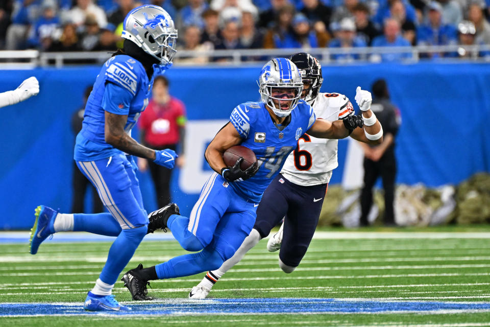 Amon-Ra St. Brown has had a fantastic fantasy football season, as he has over 100 yards and/or a touchdown in all nine games this season. (Photo by Steven King/Icon Sportswire via Getty Images)