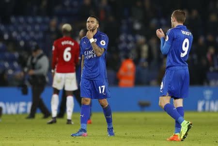 Britain Soccer Football - Leicester City v Manchester United - Premier League - King Power Stadium - 5/2/17 Leicester City's Danny Simpson and Jamie Vardy look dejected after the game Action Images via Reuters / Carl Recine Livepic