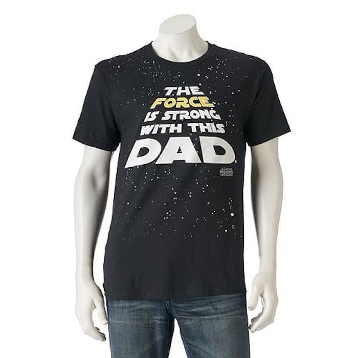 $15, Kohl's. <a href="https://www.kohls.com/product/prd-2928520/mens-star-wars-the-force-is-strong-with-this-dad-tee.jsp" target="_blank">Buy here</a>.