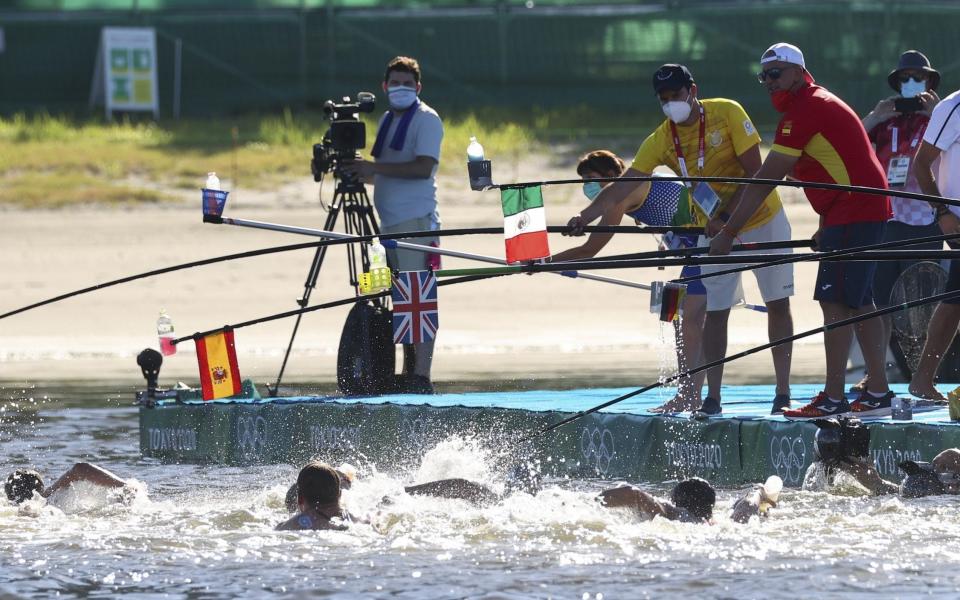 Drinks time during the 10km swim - REUTERS